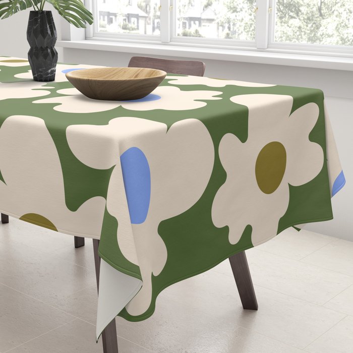 Abstract Flower Shape - Green and Blue Tablecloth Gallery Image 3