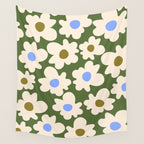 Abstract Flower Shape - Green and Blue Wall Tapestry Gallery Image 4