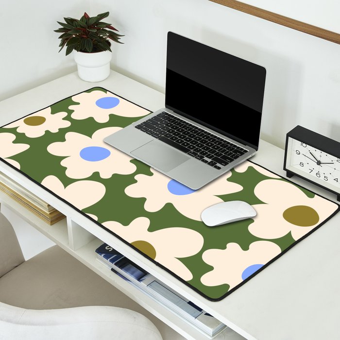 Abstract Flower Shape - Green and Blue Desk Mat Gallery Image 2