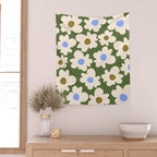 Abstract Flower Shape - Green and Blue Wall Tapestry Gallery Image 2