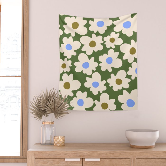 Abstract Flower Shape - Green and Blue Wall Tapestry Gallery Image 2