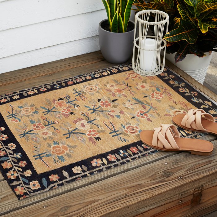 Bessarabian Floral European Kilim Print Outdoor Rug Gallery Image 2