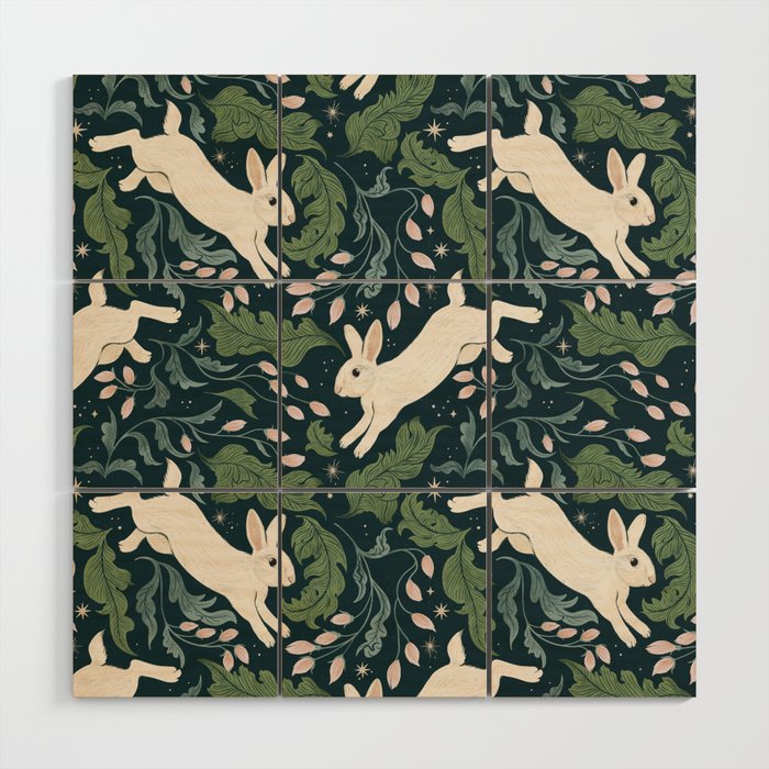 Moonlight Garden Bunnies Wood Wall Art Gallery Image 1