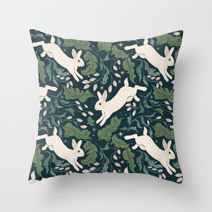 Moonlight Garden Bunnies Throw Pillow Gallery Image 6