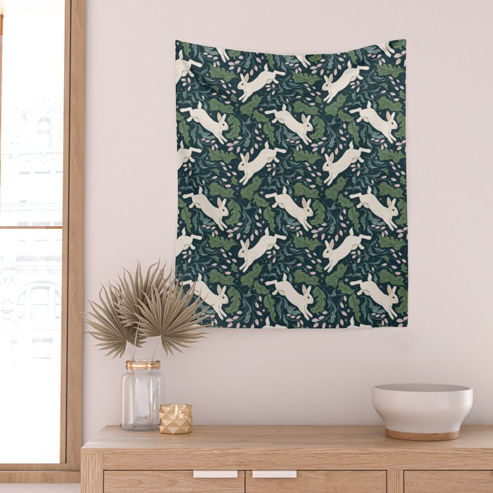 Moonlight Garden Bunnies Wall Tapestry Gallery Image 2