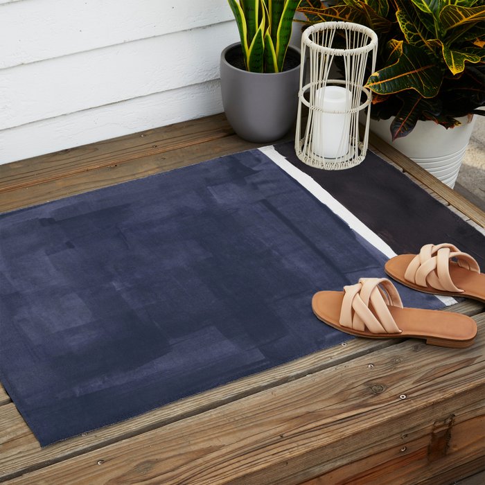 Navy Black Rothko Fun Colorful Mid Century Modern Abstract Painting Shapes Pattern Outdoor Rug Gallery Image 2