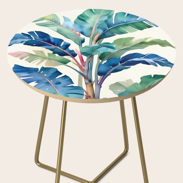 Tropical Feelings, Banana Leaves Watercolor Jungle, Botanical Nature Vintage Illustration Painting Side Table Gallery Image 2