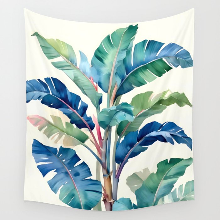 Tropical Feelings, Banana Leaves Watercolor Jungle, Botanical Nature Vintage Illustration Painting Wall Tapestry Gallery Image 4