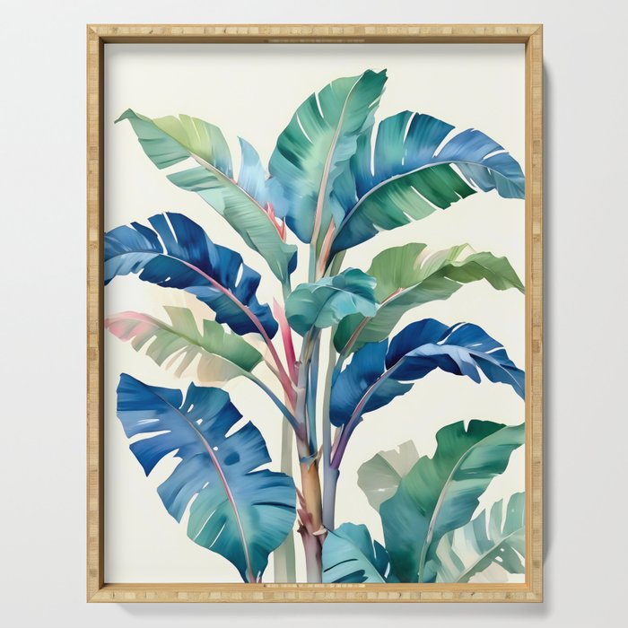 Tropical Feelings, Banana Leaves Watercolor Jungle, Botanical Nature Vintage Illustration Painting Serving Tray Gallery Image 1