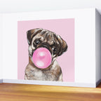Pug with Pink Bubble Gum Wall Mural Gallery Image 2