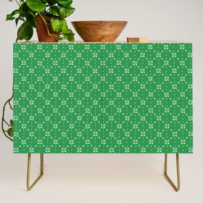 Christmas snowflake vector with simple modern white stitches on green background pattern Credenza Gallery Image 1