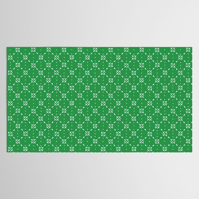 Christmas snowflake vector with simple modern white stitches on green background pattern Tablecloth Gallery Image 2