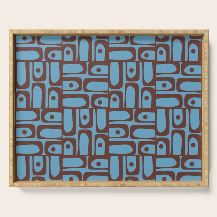 Eclectic Mid Century Modern Piquet Multi Pattern in Blue and Brown Serving Tray Gallery Image 1
