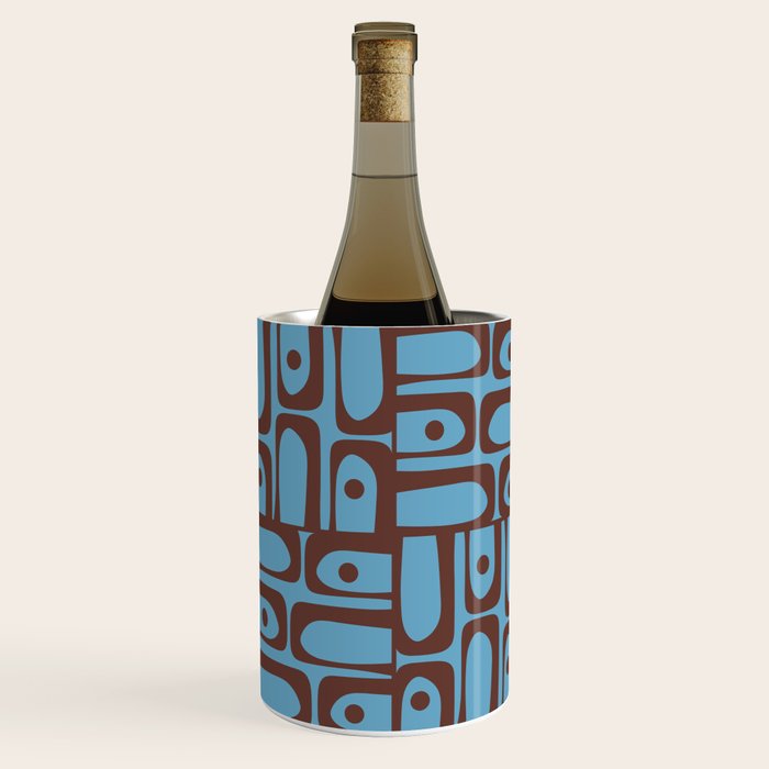 Eclectic Mid Century Modern Piquet Multi Pattern in Blue and Brown Wine Chiller Gallery Image 2