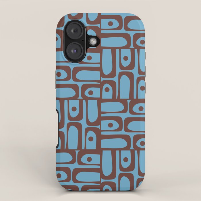 Eclectic Mid Century Modern Piquet Multi Pattern in Blue and Brown iPhone Case Gallery Image 1