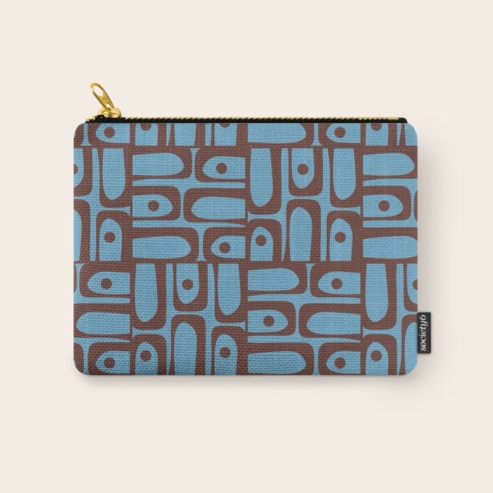 Eclectic Mid Century Modern Piquet Multi Pattern in Blue and Brown Carry All Pouch Gallery Image 1