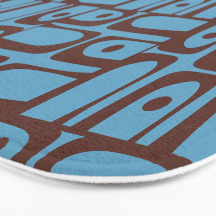 Eclectic Mid Century Modern Piquet Multi Pattern in Blue and Brown Bath Mat Gallery Image 3
