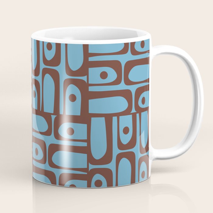 Eclectic Mid Century Modern Piquet Multi Pattern in Blue and Brown Coffee Mug Gallery Image 1