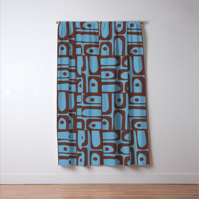 Eclectic Mid Century Modern Piquet Multi Pattern in Blue and Brown Window Curtain Gallery Image 3