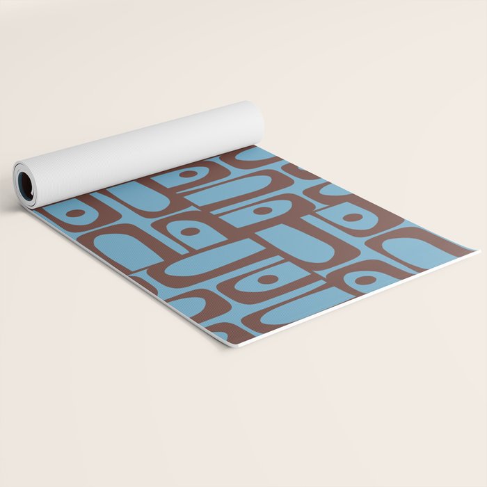 Eclectic Mid Century Modern Piquet Multi Pattern in Blue and Brown Yoga Mat Gallery Image 2