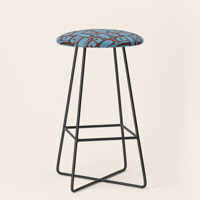 Eclectic Mid Century Modern Piquet Multi Pattern in Blue and Brown Stool Gallery Image 1
