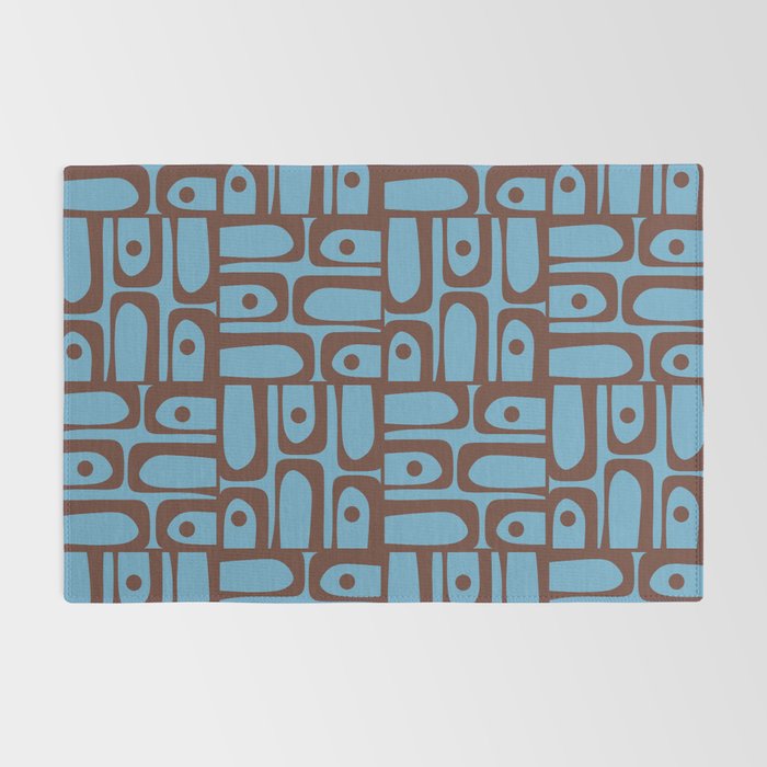 Eclectic Mid Century Modern Piquet Multi Pattern in Blue and Brown Rug Gallery Image 2