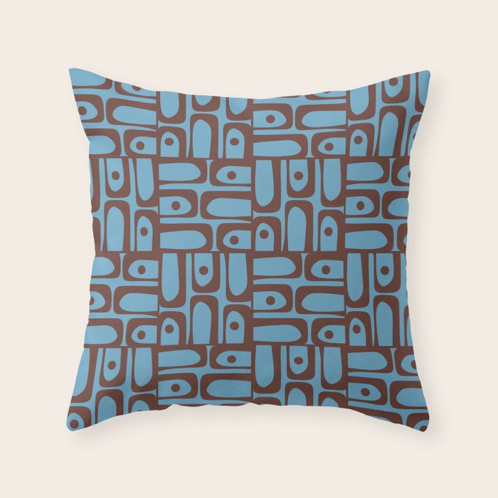 Eclectic Mid Century Modern Piquet Multi Pattern in Blue and Brown Throw Pillow Gallery Image 6