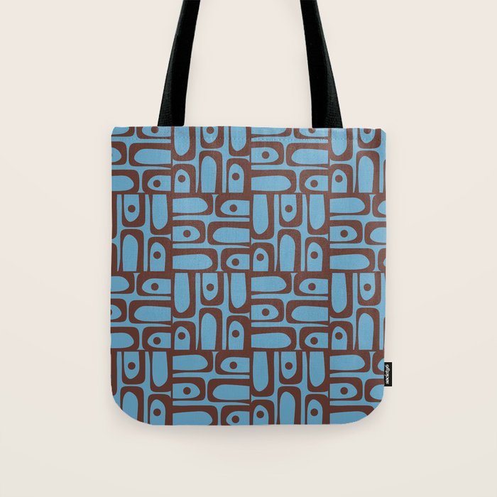 Eclectic Mid Century Modern Piquet Multi Pattern in Blue and Brown Tote Bag Gallery Image 1