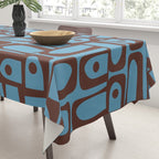 Eclectic Mid Century Modern Piquet Multi Pattern in Blue and Brown Tablecloth Gallery Image 3