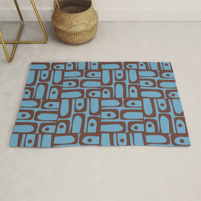 Eclectic Mid Century Modern Piquet Multi Pattern in Blue and Brown Rug Gallery Image 1