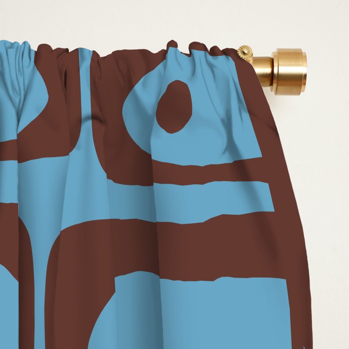 Eclectic Mid Century Modern Piquet Multi Pattern in Blue and Brown Window Curtain Gallery Image 2