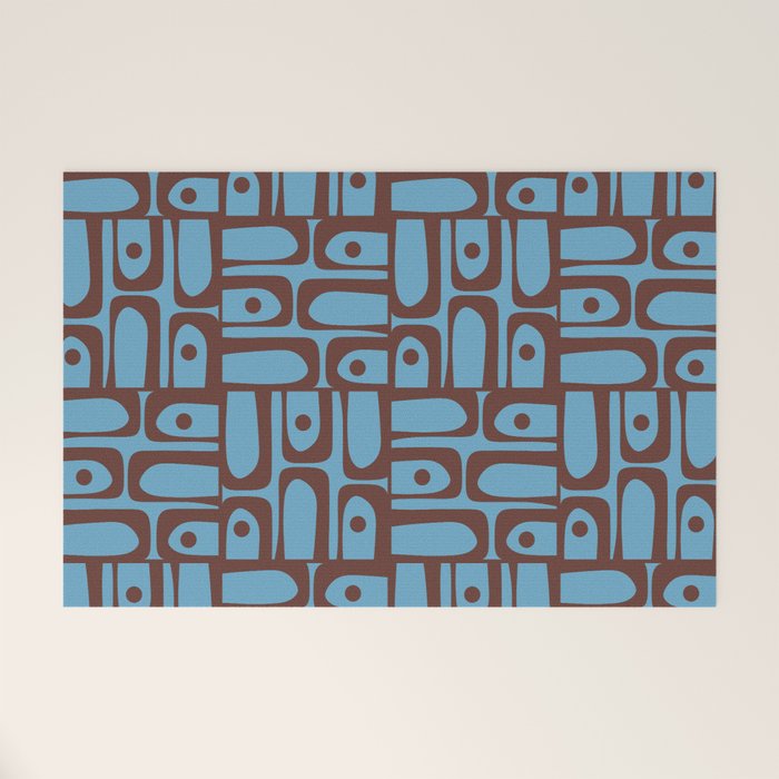 Eclectic Mid Century Modern Piquet Multi Pattern in Blue and Brown Welcome Mat Gallery Image 1