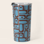 Eclectic Mid Century Modern Piquet Multi Pattern in Blue and Brown Travel Mug Gallery Image 3