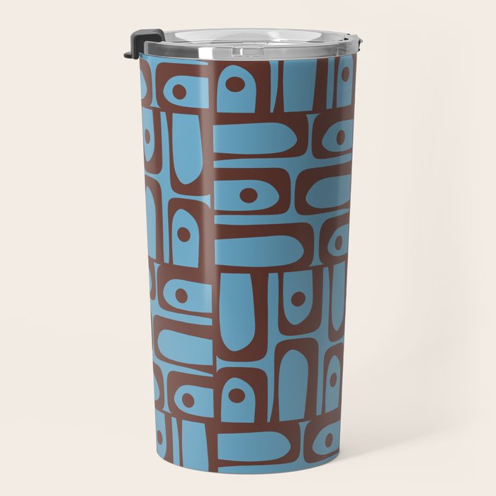 Eclectic Mid Century Modern Piquet Multi Pattern in Blue and Brown Travel Mug Gallery Image 3