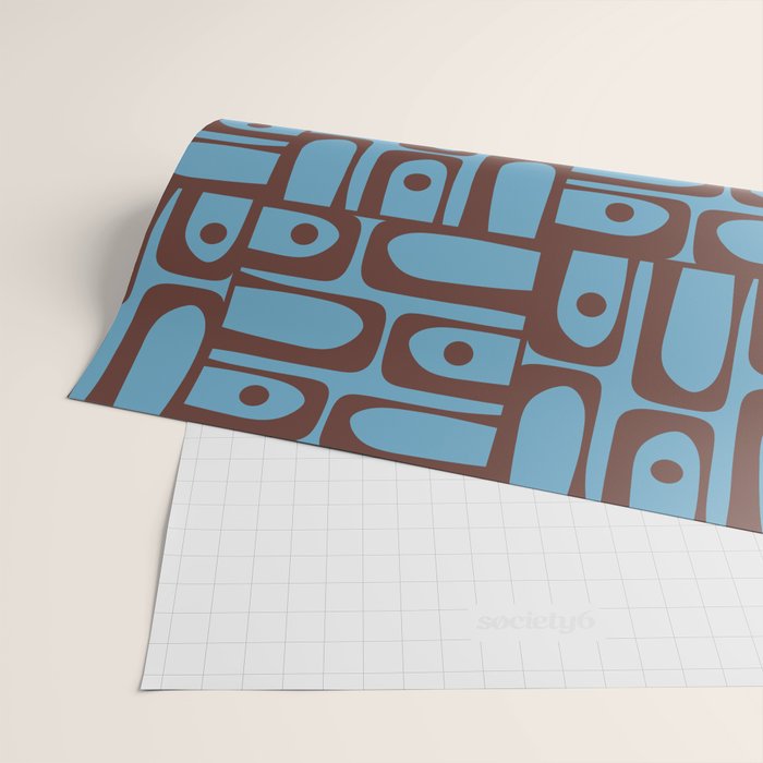 Eclectic Mid Century Modern Piquet Multi Pattern in Blue and Brown Wrapping Paper Gallery Image 2