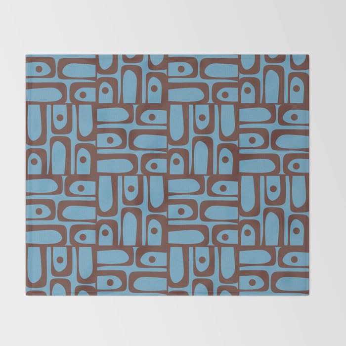 Eclectic Mid Century Modern Piquet Multi Pattern in Blue and Brown Throw Blanket Gallery Image 2
