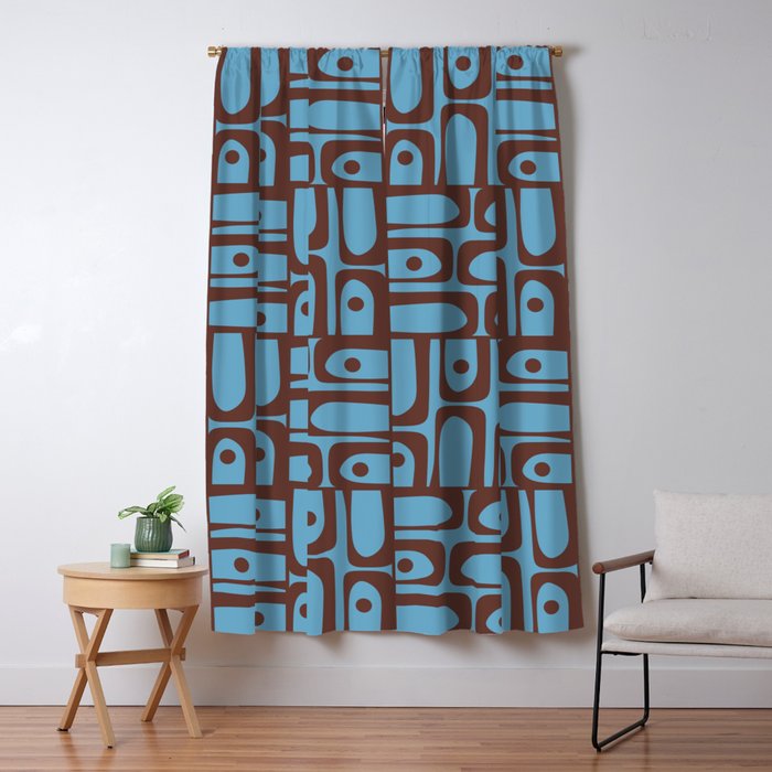 Eclectic Mid Century Modern Piquet Multi Pattern in Blue and Brown Window Curtain Gallery Image 5