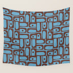 Eclectic Mid Century Modern Piquet Multi Pattern in Blue and Brown Wall Tapestry Gallery Image 4