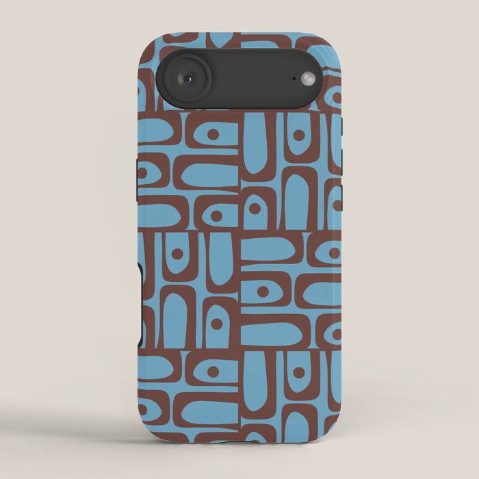 Eclectic Mid Century Modern Piquet Multi Pattern in Blue and Brown iPhone Case Gallery Image 2