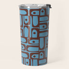 Eclectic Mid Century Modern Piquet Multi Pattern in Blue and Brown Travel Mug Gallery Image 2
