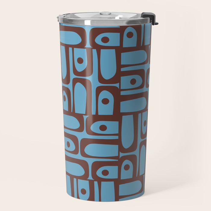 Eclectic Mid Century Modern Piquet Multi Pattern in Blue and Brown Travel Mug Gallery Image 2