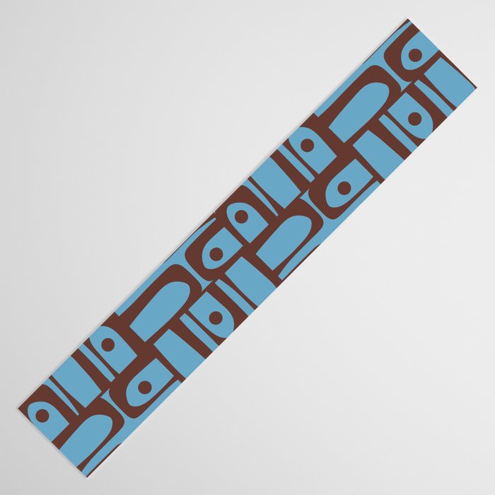 Eclectic Mid Century Modern Piquet Multi Pattern in Blue and Brown Table Runner Gallery Image 3