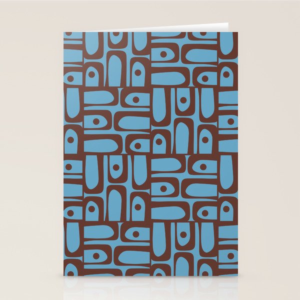Eclectic Mid Century Modern Piquet Multi Pattern in Blue and Brown Stationery Card Gallery Image 2
