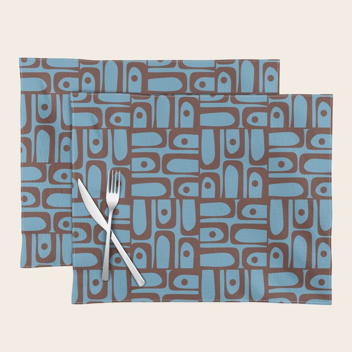 Eclectic Mid Century Modern Piquet Multi Pattern in Blue and Brown Placemat Gallery Image 1