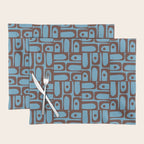 Eclectic Mid Century Modern Piquet Multi Pattern in Blue and Brown Placemat Gallery Image 1