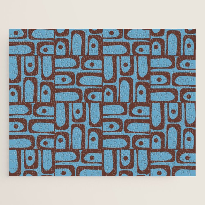 Eclectic Mid Century Modern Piquet Multi Pattern in Blue and Brown Jigsaw Puzzle Gallery Image 1