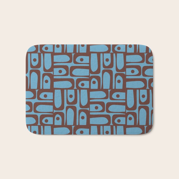 Eclectic Mid Century Modern Piquet Multi Pattern in Blue and Brown Bath Mat Gallery Image 1