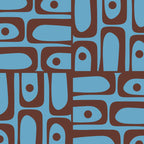 Eclectic Mid Century Modern Piquet Multi Pattern in Blue and Brown Coffee Mug Gallery Image 2