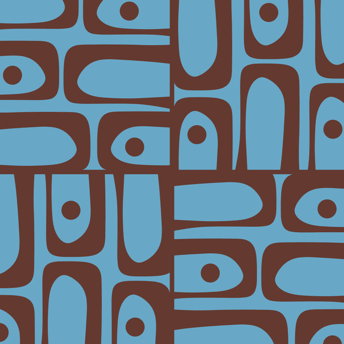 Eclectic Mid Century Modern Piquet Multi Pattern in Blue and Brown Coffee Mug Gallery Image 2