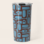 Eclectic Mid Century Modern Piquet Multi Pattern in Blue and Brown Travel Mug Gallery Image 1